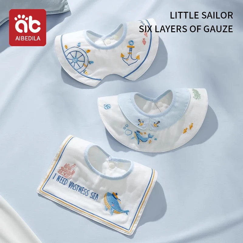 3pcs New Cotton Baby Bib Embroidery Bib Baby Drool Towel Boys and Girls Drool Pocket Waterproof Baby