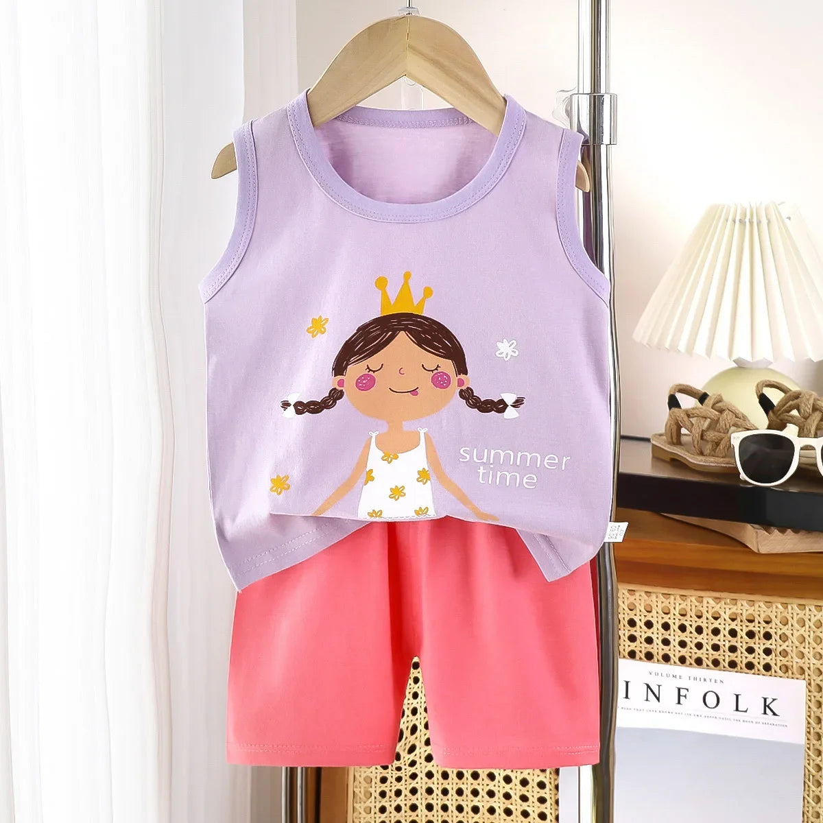 2PCS Cotton T-shirts Shorts Tank Top Boys Girls Sleeveless Children Sets Kids Clothes Vest Suit Summer Children Clothing Baby