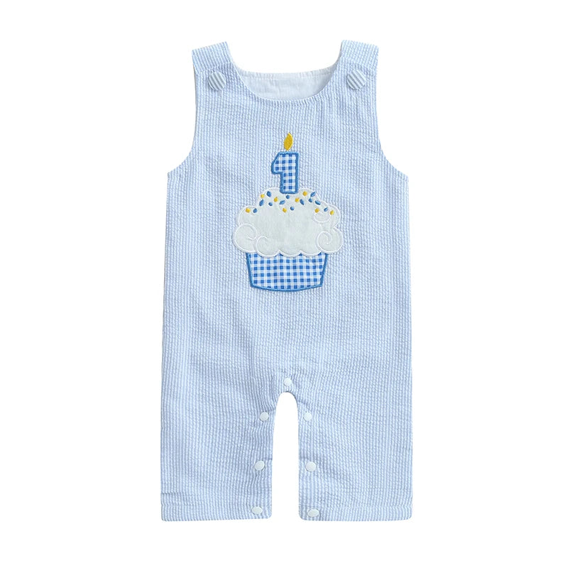 Baby Boys Birthday Jumpsuits Toddler Sleeveless Round Neck Cupcake Embroidery Loose Rompers Newborn Playsuits Summer Clothes