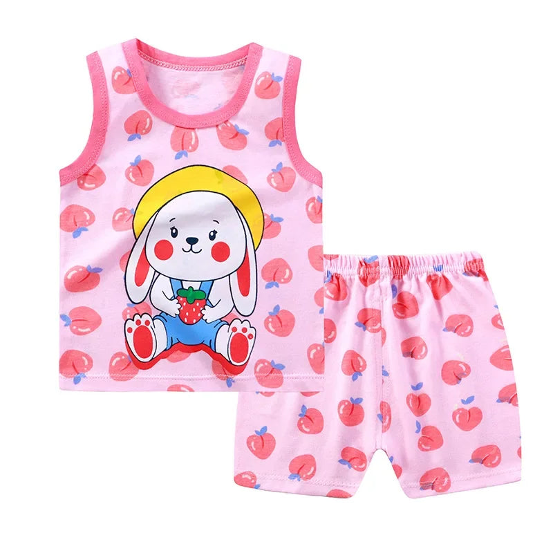 2PCS Cotton T-shirts Shorts Tank Top Boys Girls Sleeveless Children Sets Kids Clothes Vest Suit Summer Children Clothing Baby