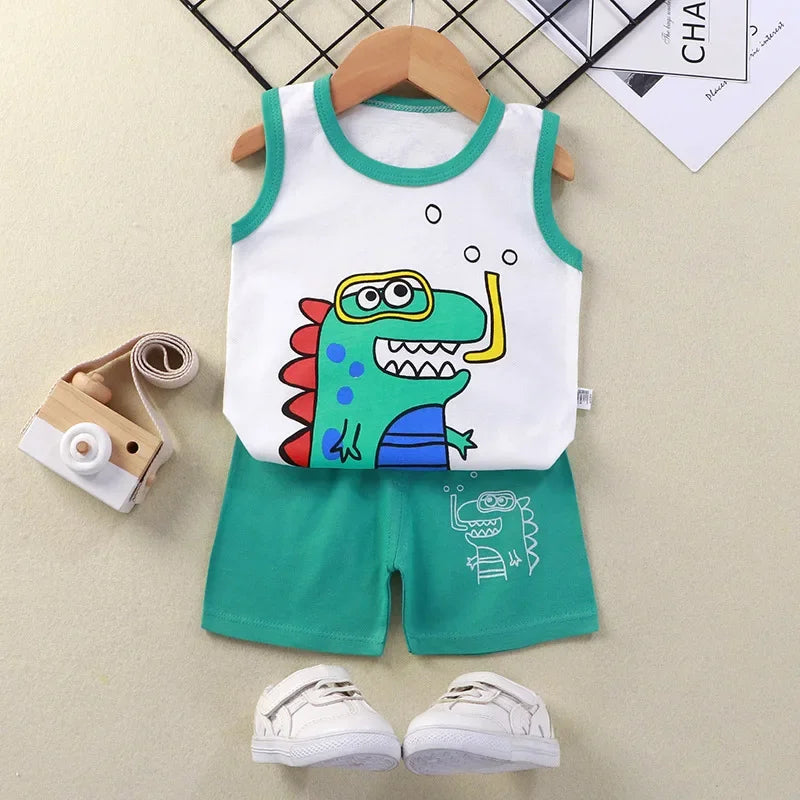 2PCS Cotton T-shirts Shorts Tank Top Boys Girls Sleeveless Children Sets Kids Clothes Vest Suit Summer Children Clothing Baby