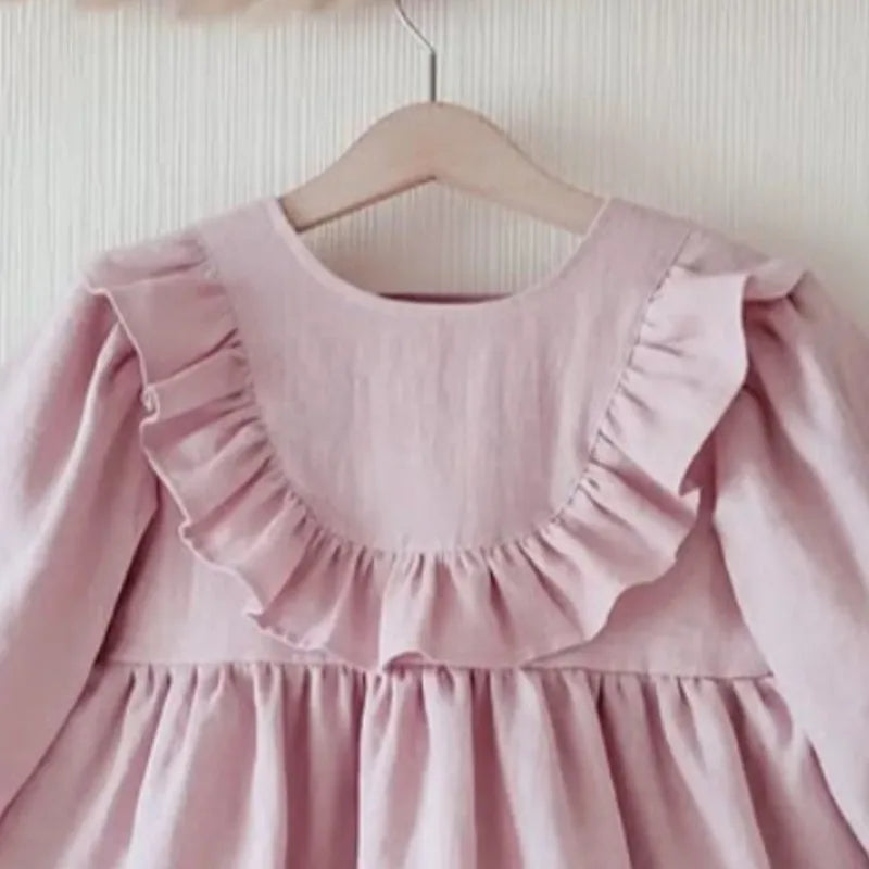 Baby Girl Princess Cotton Linen Ruffled Dress Long Sleeve Infant Toddler Child Elegant Vestido Spring Autumn Baby Clothes 1-4Y