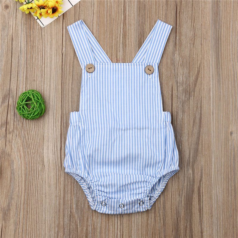 0-36m Unisex Baby Cotton Romper Sleeveless Suspender Solid Stripe Boys Jumpsuits With Button Casual Playsuits For Newborn Girls