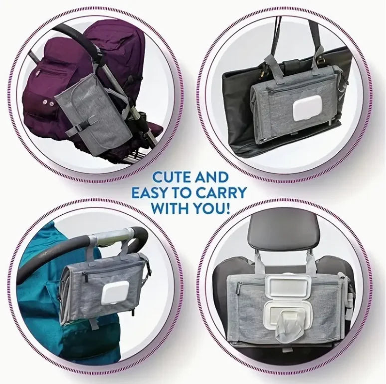 Portable Diaper Changing Pad with Built-in Head Cushion,Youngsters Waterproof Changing Pad Mat with Smart Wipes Pocket