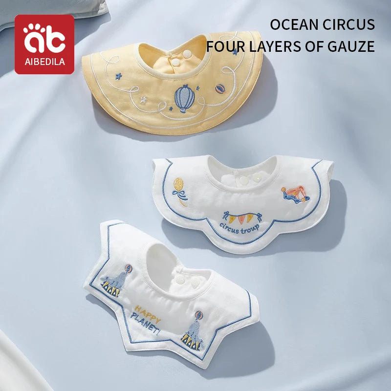 3pcs New Cotton Baby Bib Embroidery Bib Baby Drool Towel Boys and Girls Drool Pocket Waterproof Baby