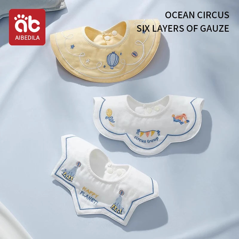 3pcs New Cotton Baby Bib Embroidery Bib Baby Drool Towel Boys and Girls Drool Pocket Waterproof Baby