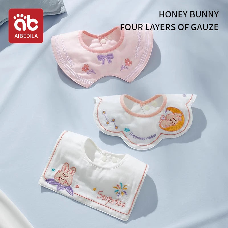 3pcs New Cotton Baby Bib Embroidery Bib Baby Drool Towel Boys and Girls Drool Pocket Waterproof Baby
