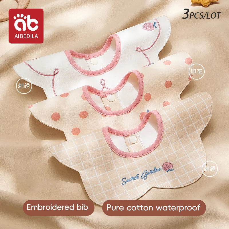 3Pcs Waterproof Bibs for Infants Embroidered Pattern Baby Bibs Comfortable Newborns Bibs Comfortable Cotton Bibs Gift