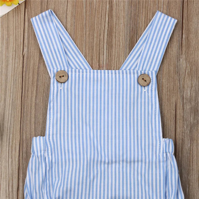 0-36m Unisex Baby Cotton Romper Sleeveless Suspender Solid Stripe Boys Jumpsuits With Button Casual Playsuits For Newborn Girls