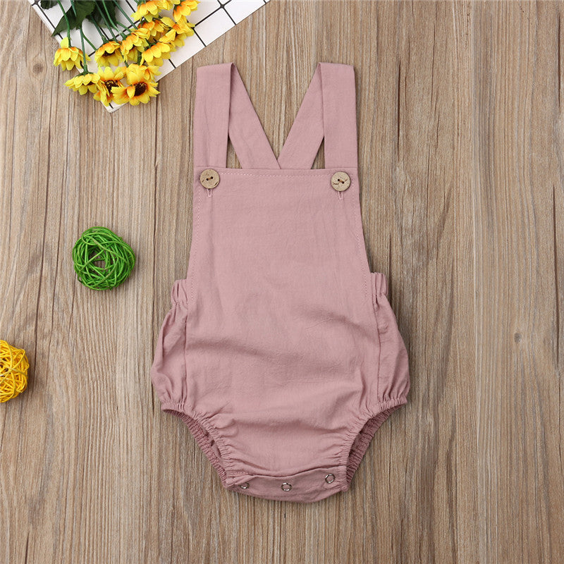 0-36m Unisex Baby Cotton Romper Sleeveless Suspender Solid Stripe Boys Jumpsuits With Button Casual Playsuits For Newborn Girls