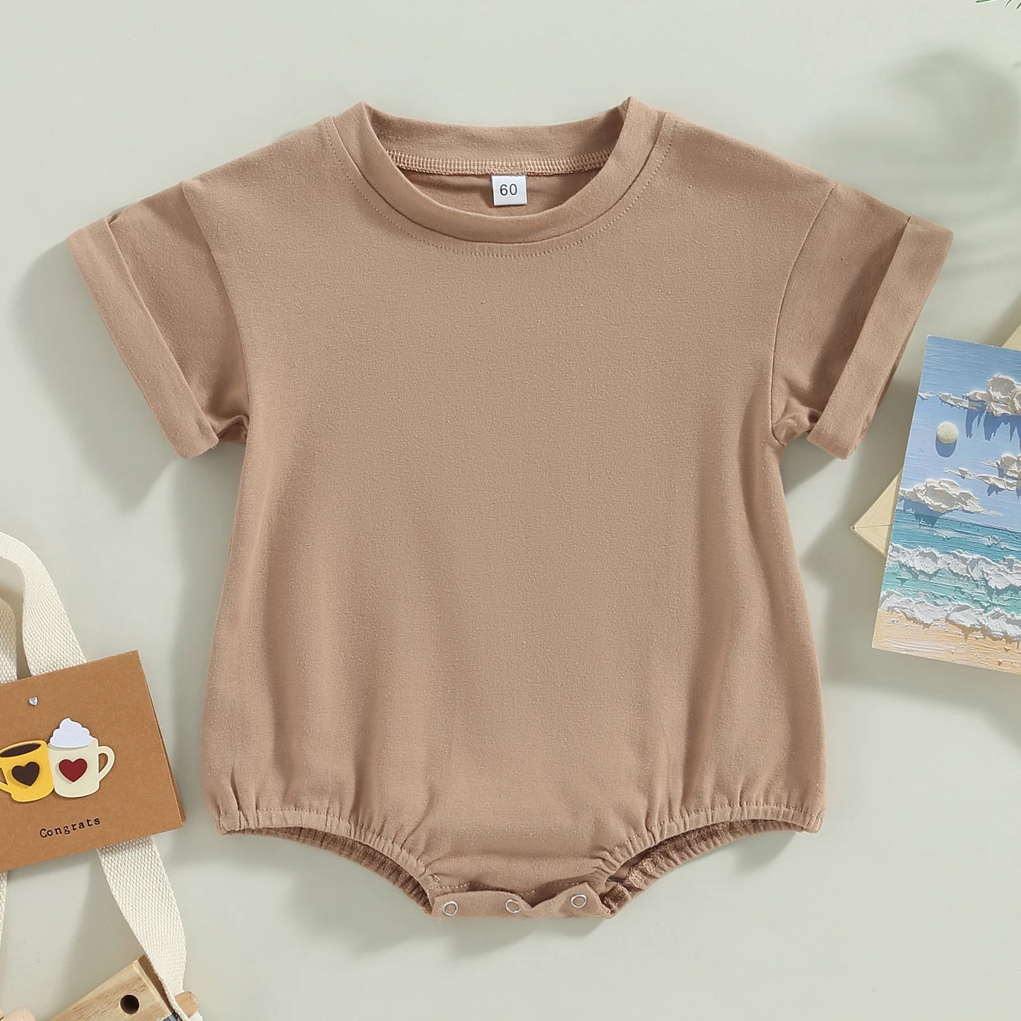Citgeett Summer Infant Baby Boys Girls Bodysuit Short Sleeve Solid Color Jumpsuit Solid Casual Clothes