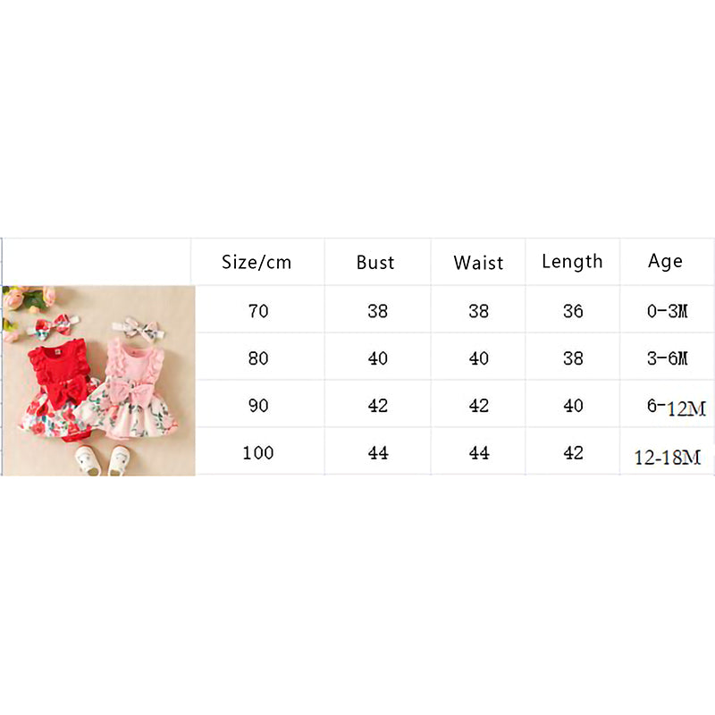Infant Baby Girls Flower Print Lace Sleeveless Round Neck Front Bowknot Romper + Headband