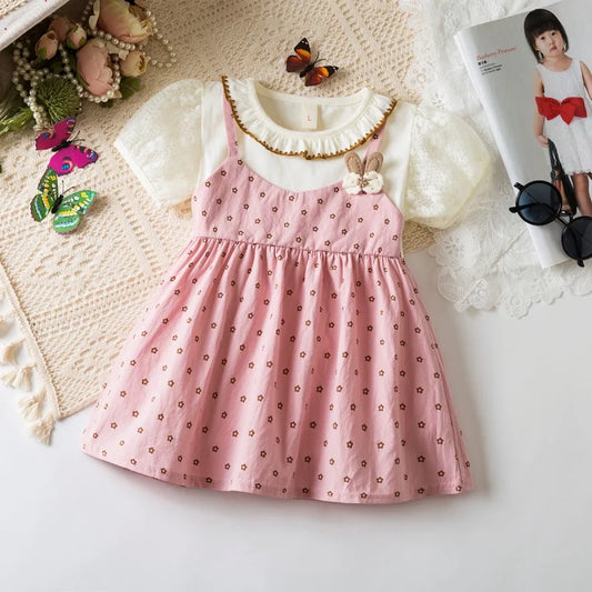 Baby Girl Dress Summer Full Print Flower Cotton Short Sleeved Girl Dress Cute Girl Princess Dress Baby Clothes Girl ﻿