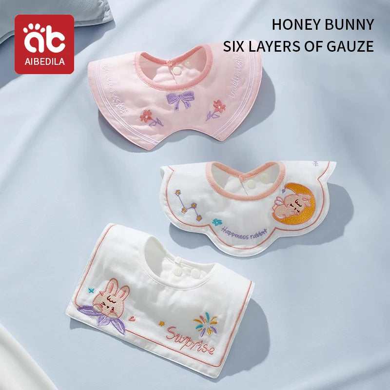 3pcs New Cotton Baby Bib Embroidery Bib Baby Drool Towel Boys and Girls Drool Pocket Waterproof Baby