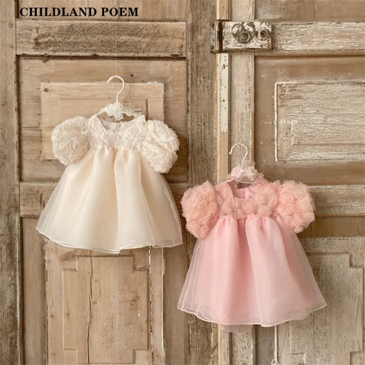 1st Birthday Party Baby Dress Summer Princess One Year Baby Girls Dress Clothes Flower Puff Sleeve Toddler Dresses For Girl