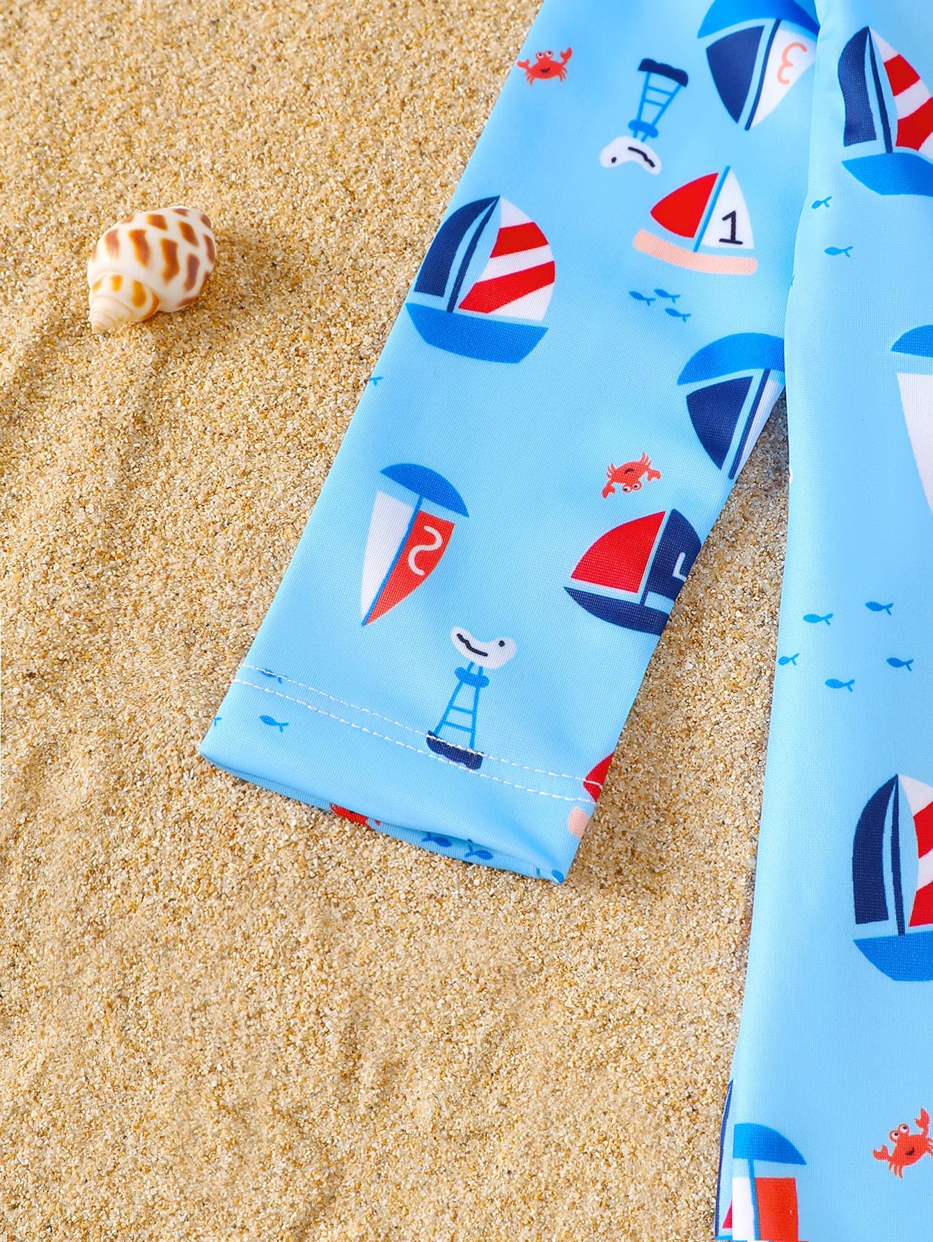 Baby Boy Nautical Pattern Full Print Long Sleeve Onesie Swimsuit with Hat Infant Swimming Suit Set