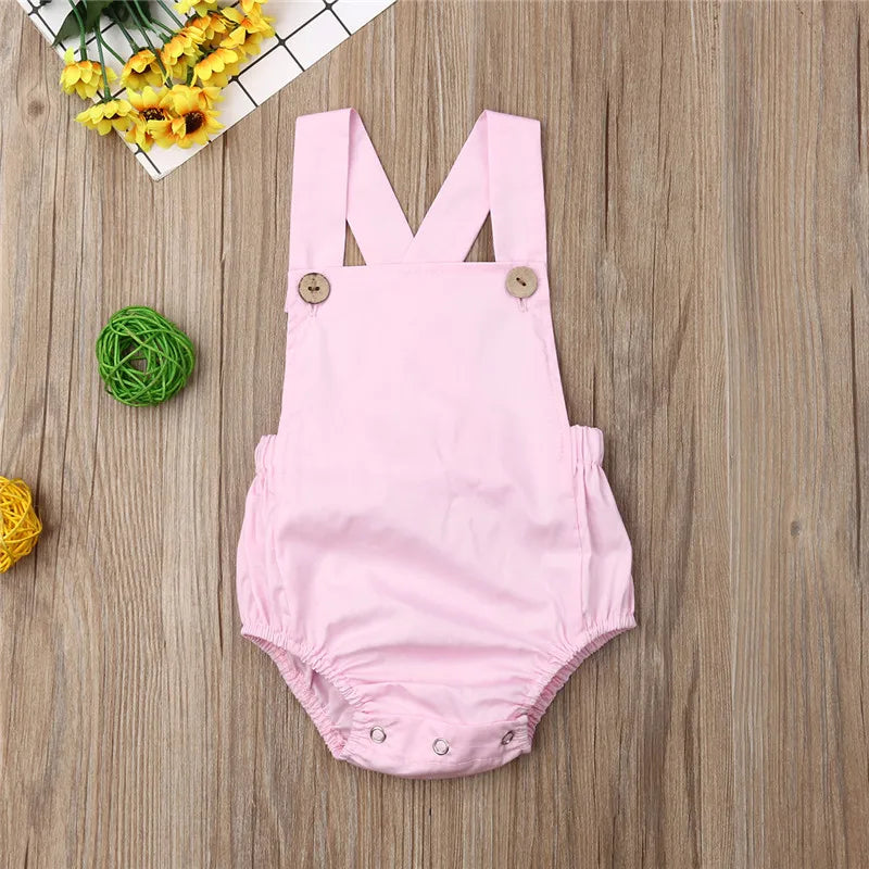 0-36m Unisex Baby Cotton Romper Sleeveless Suspender Solid Stripe Boys Jumpsuits With Button Casual Playsuits For Newborn Girls