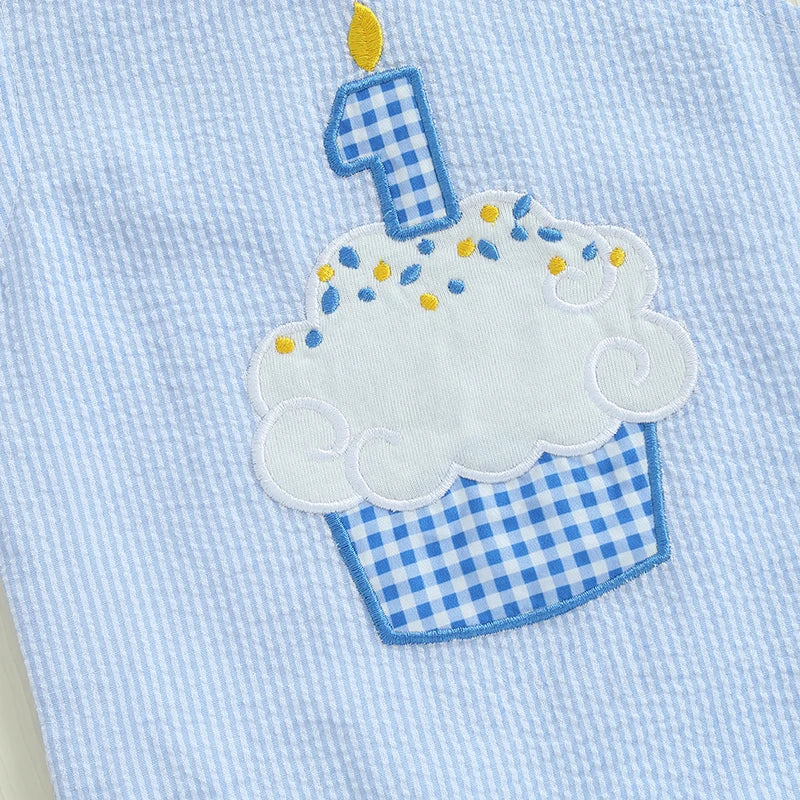 Baby Boys Birthday Jumpsuits Toddler Sleeveless Round Neck Cupcake Embroidery Loose Rompers Newborn Playsuits Summer Clothes