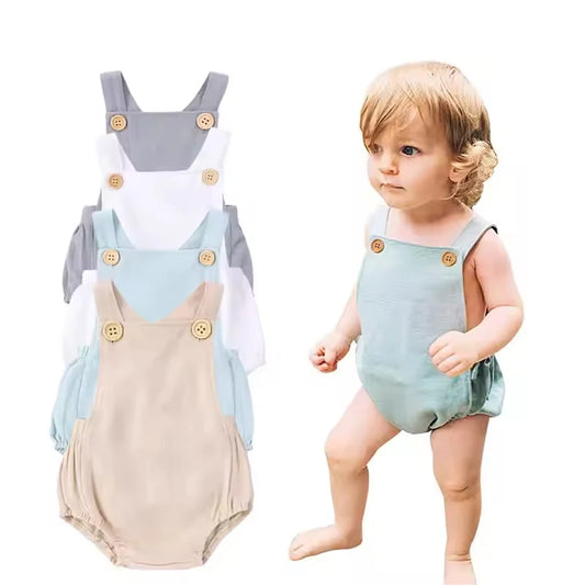 2026 Summer Newborn Baby Boys Girls Rompers Jumpsuit Overalls for Kids Cotton Linen Sleeveless Infant Baby Clothing