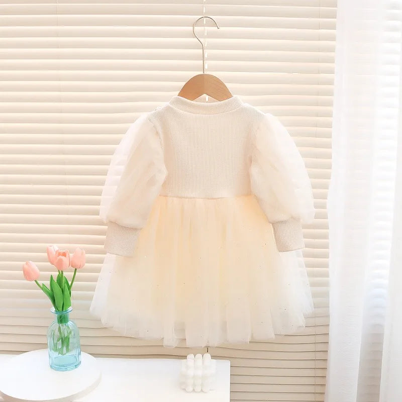 Spring And Autumn New Princess Style Baby Girl Dress, Sweet Bow Children'S Long Sleeve Clothes For Babies Aged 0-3 Years