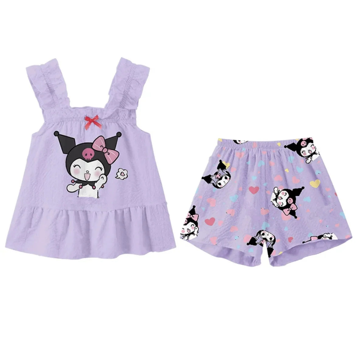 2Pcs Hot Sanrio Hello Kitty Two Piece Pajama Set Sleeveless Vest Shorts Thin Lightweight Summer Girls Baby Homewear Fashionable