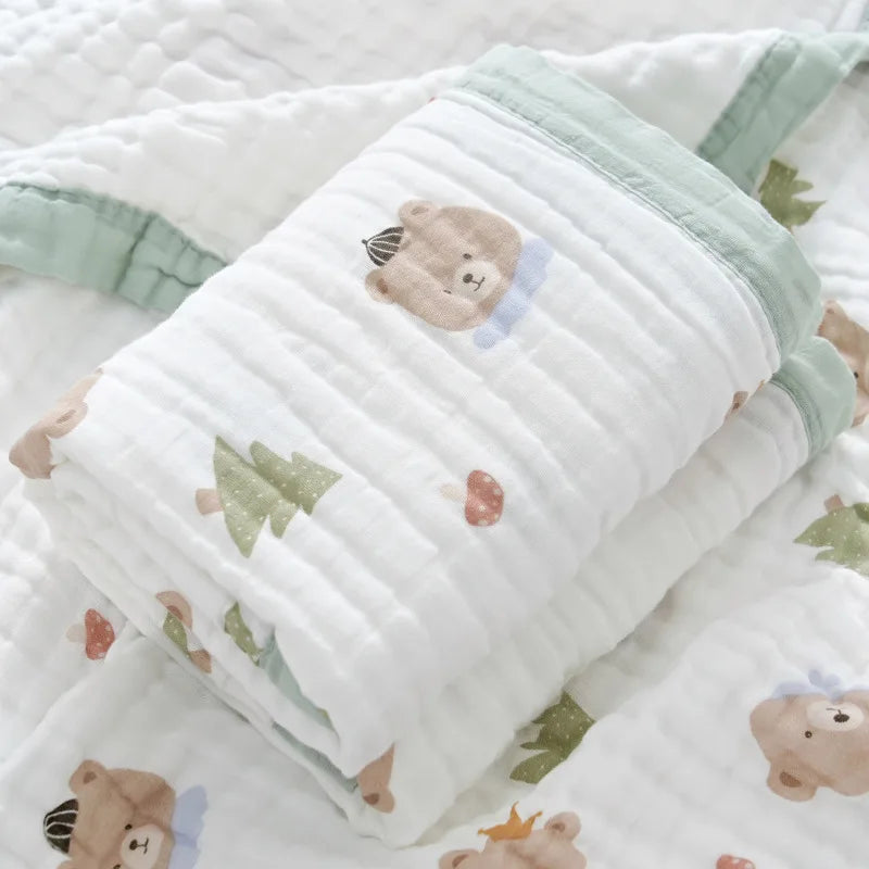 6 Layers Gauze Bath Towel Baby Blanket 110*110Cm Soft Breathable Muslin Cotton Absorbent Towel Infant Wrap Newborn Swaddle