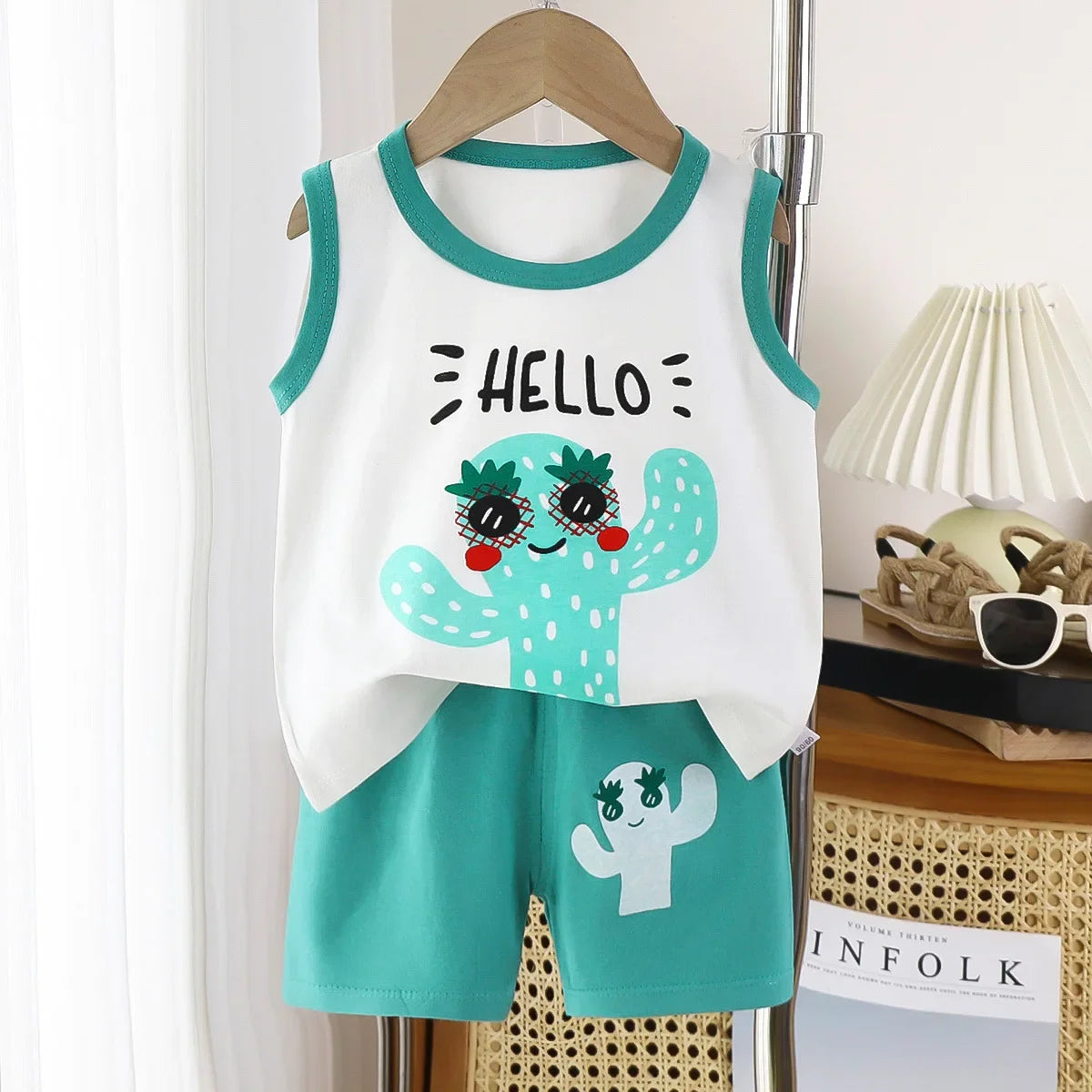 2PCS Cotton T-shirts Shorts Tank Top Boys Girls Sleeveless Children Sets Kids Clothes Vest Suit Summer Children Clothing Baby