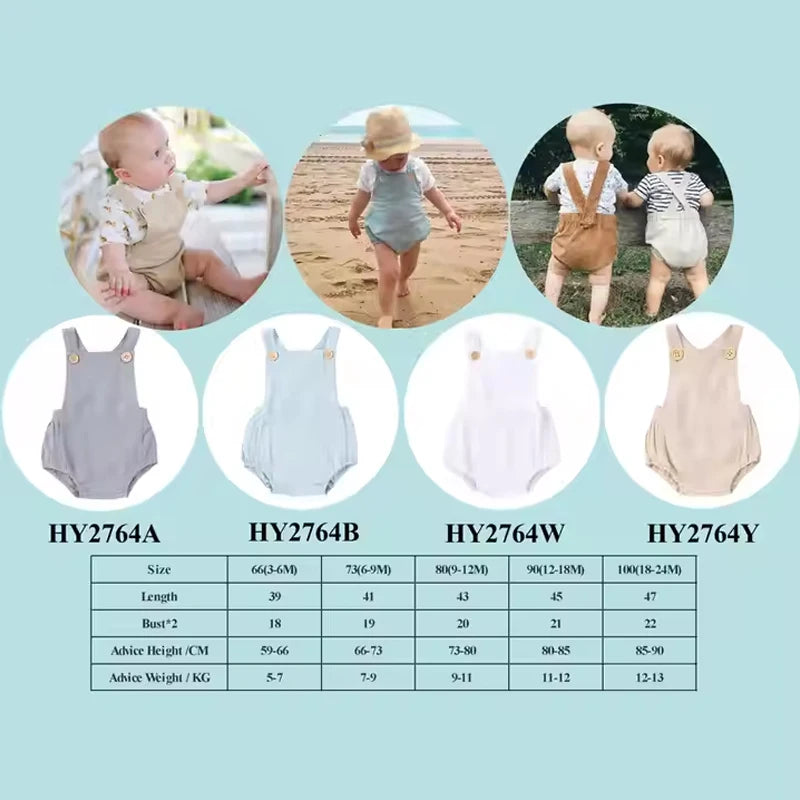 2026 Summer Newborn Baby Boys Girls Rompers Jumpsuit Overalls for Kids Cotton Linen Sleeveless Infant Baby Clothing