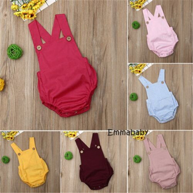 0-36m Unisex Baby Cotton Romper Sleeveless Suspender Solid Stripe Boys Jumpsuits With Button Casual Playsuits For Newborn Girls