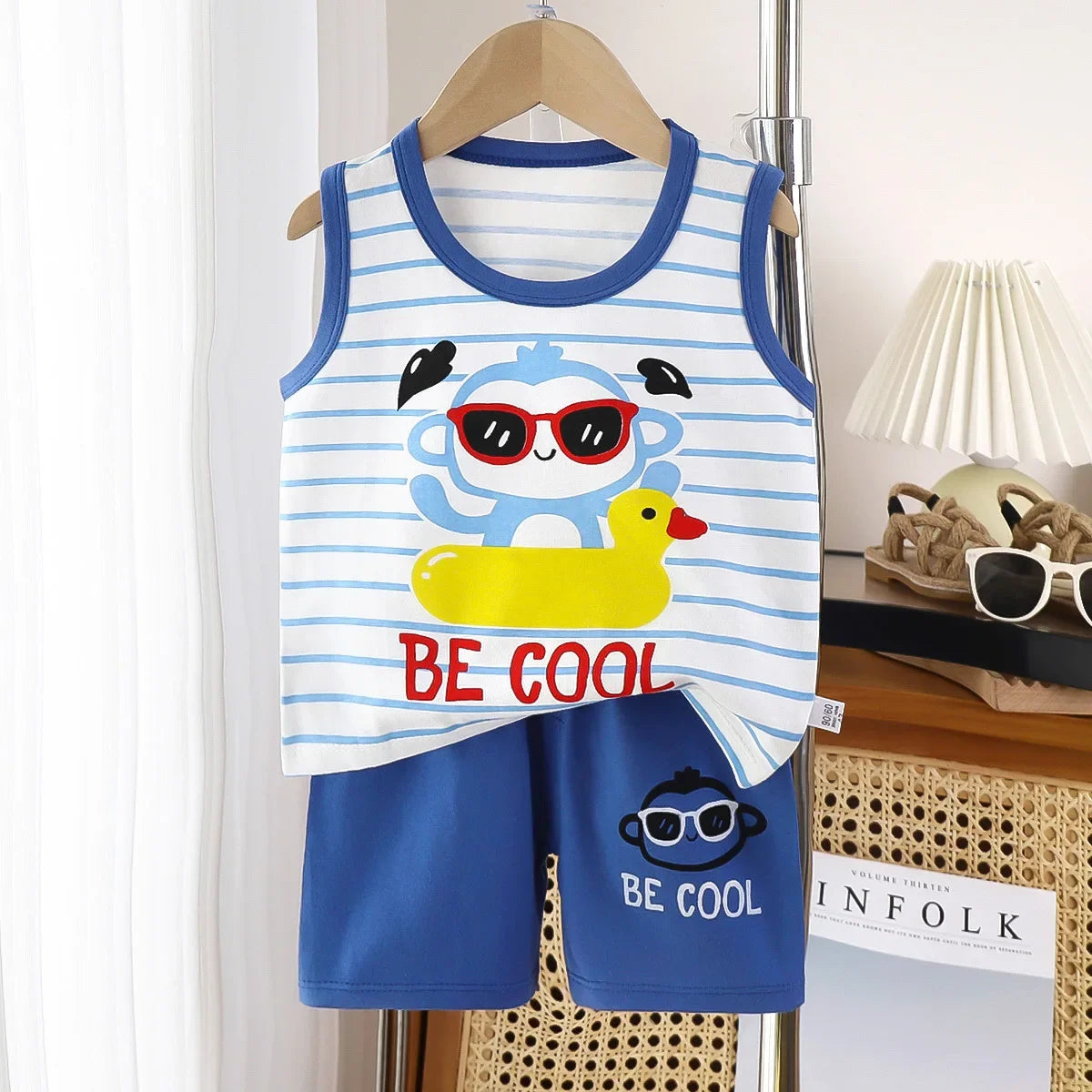 2PCS Cotton T-shirts Shorts Tank Top Boys Girls Sleeveless Children Sets Kids Clothes Vest Suit Summer Children Clothing Baby