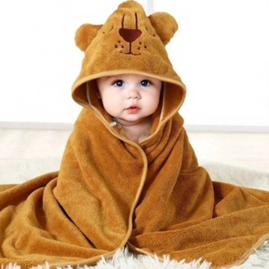 Baby Animal-Shaped Bathrobe, Quick-Absorbing Soft Hooded Bath Towel, Baby Wrap Blanket, Suitable for Bathroom, Beach, and Multiple Bathing Scenarios, a Holiday Gift for Children