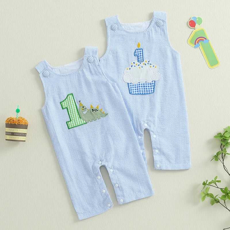 Baby Boys Birthday Jumpsuits Toddler Sleeveless Round Neck Cupcake Embroidery Loose Rompers Newborn Playsuits Summer Clothes