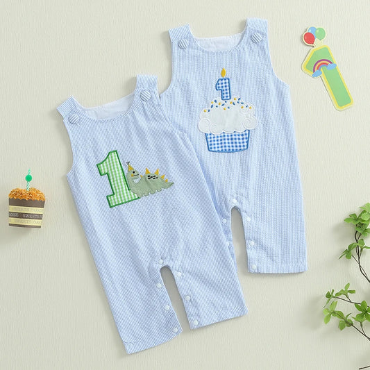 Baby Boys Birthday Jumpsuits Toddler Sleeveless Round Neck Cupcake Embroidery Loose Rompers Newborn Playsuits Summer Clothes
