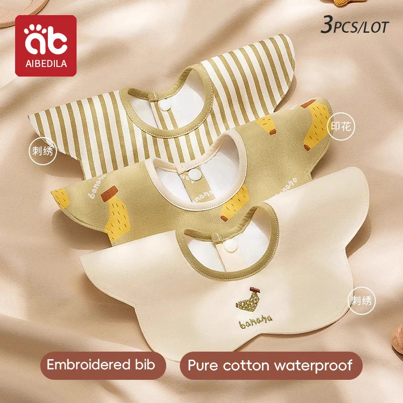 3Pcs Waterproof Bibs for Infants Embroidered Pattern Baby Bibs Comfortable Newborns Bibs Comfortable Cotton Bibs Gift