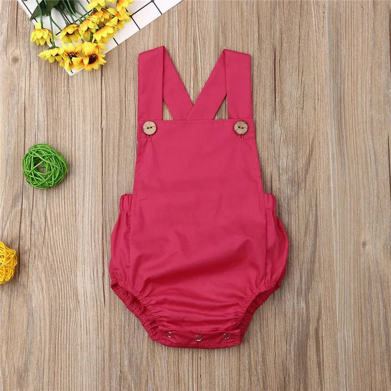 0-36m Unisex Baby Cotton Romper Sleeveless Suspender Solid Stripe Boys Jumpsuits With Button Casual Playsuits For Newborn Girls