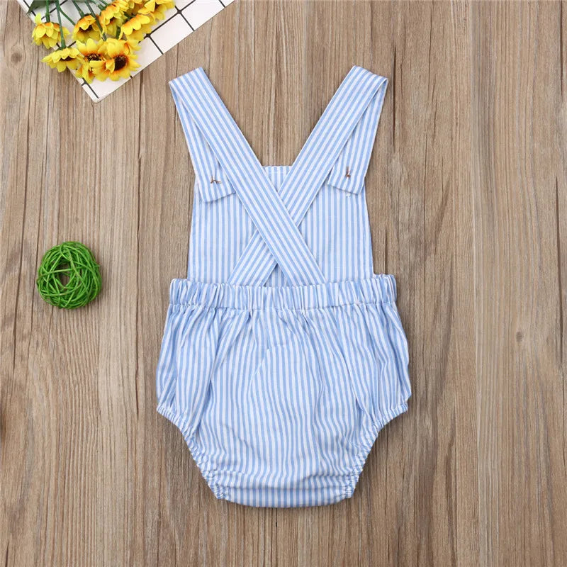 0-36m Unisex Baby Cotton Romper Sleeveless Suspender Solid Stripe Boys Jumpsuits With Button Casual Playsuits For Newborn Girls