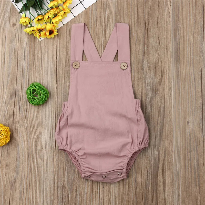 0-36m Unisex Baby Cotton Romper Sleeveless Suspender Solid Stripe Boys Jumpsuits With Button Casual Playsuits For Newborn Girls