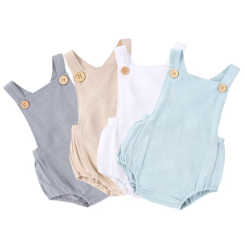 2026 Summer Newborn Baby Boys Girls Rompers Jumpsuit Overalls for Kids Cotton Linen Sleeveless Infant Baby Clothing