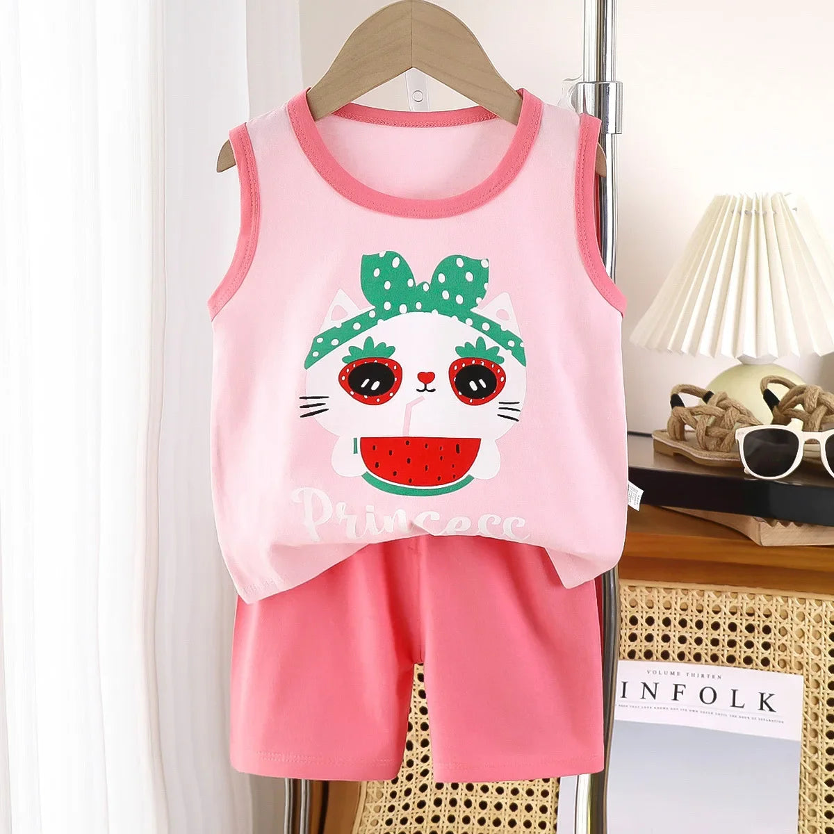 2PCS Cotton T-shirts Shorts Tank Top Boys Girls Sleeveless Children Sets Kids Clothes Vest Suit Summer Children Clothing Baby