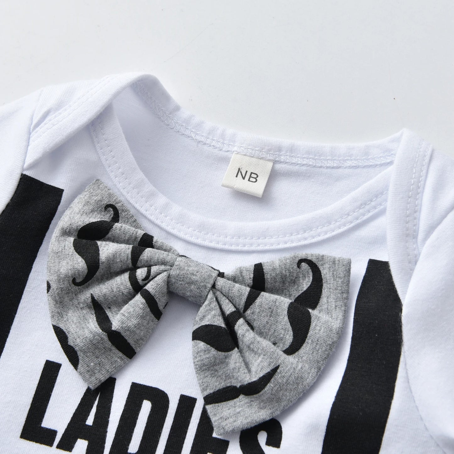 Newborn Baby Boy Clothes Long Sleeve Bow "Ladies I Have Arrived" Romper + Moustache Printed Pants+Hat Infant Boys Outfits Set