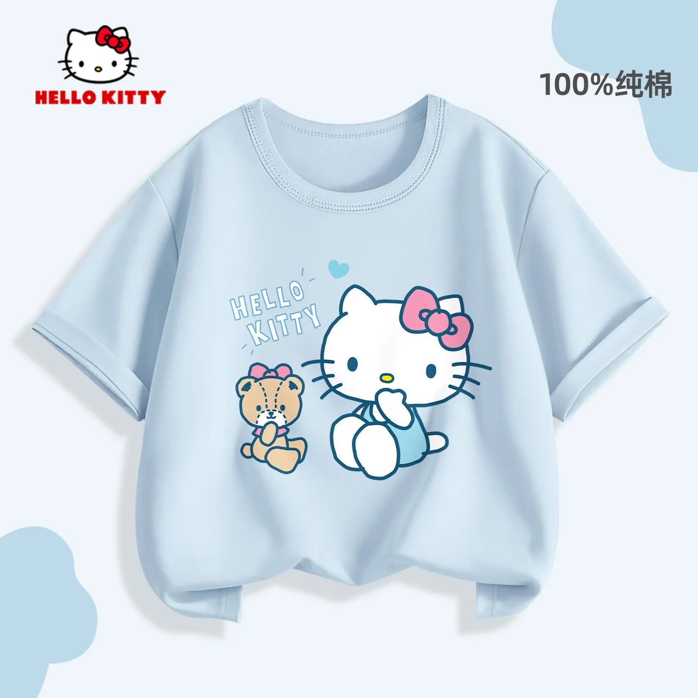 2026 Summer Children's T-shirt Soft Cute Hello Kitty Cartoon Printed Parent Child Wear Pure Cotton Casual Boys and Girls' Top