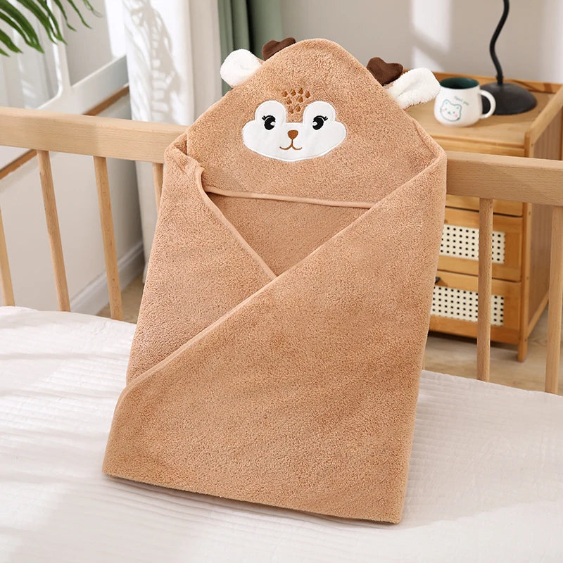 Baby Animal-Shaped Bathrobe, Quick-Absorbing Soft Hooded Bath Towel, Baby Wrap Blanket, Suitable for Bathroom, Beach, and Multiple Bathing Scenarios, a Holiday Gift for Children