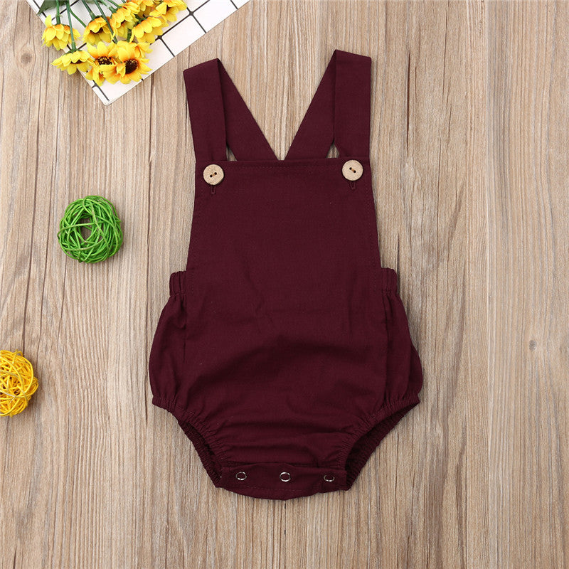 0-36m Unisex Baby Cotton Romper Sleeveless Suspender Solid Stripe Boys Jumpsuits With Button Casual Playsuits For Newborn Girls