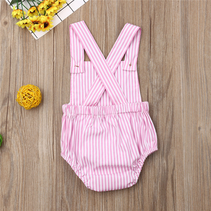 0-36m Unisex Baby Cotton Romper Sleeveless Suspender Solid Stripe Boys Jumpsuits With Button Casual Playsuits For Newborn Girls