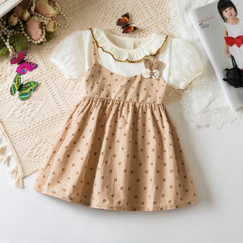 Baby Girl Dress Summer Full Print Flower Cotton Short Sleeved Girl Dress Cute Girl Princess Dress Baby Clothes Girl ﻿