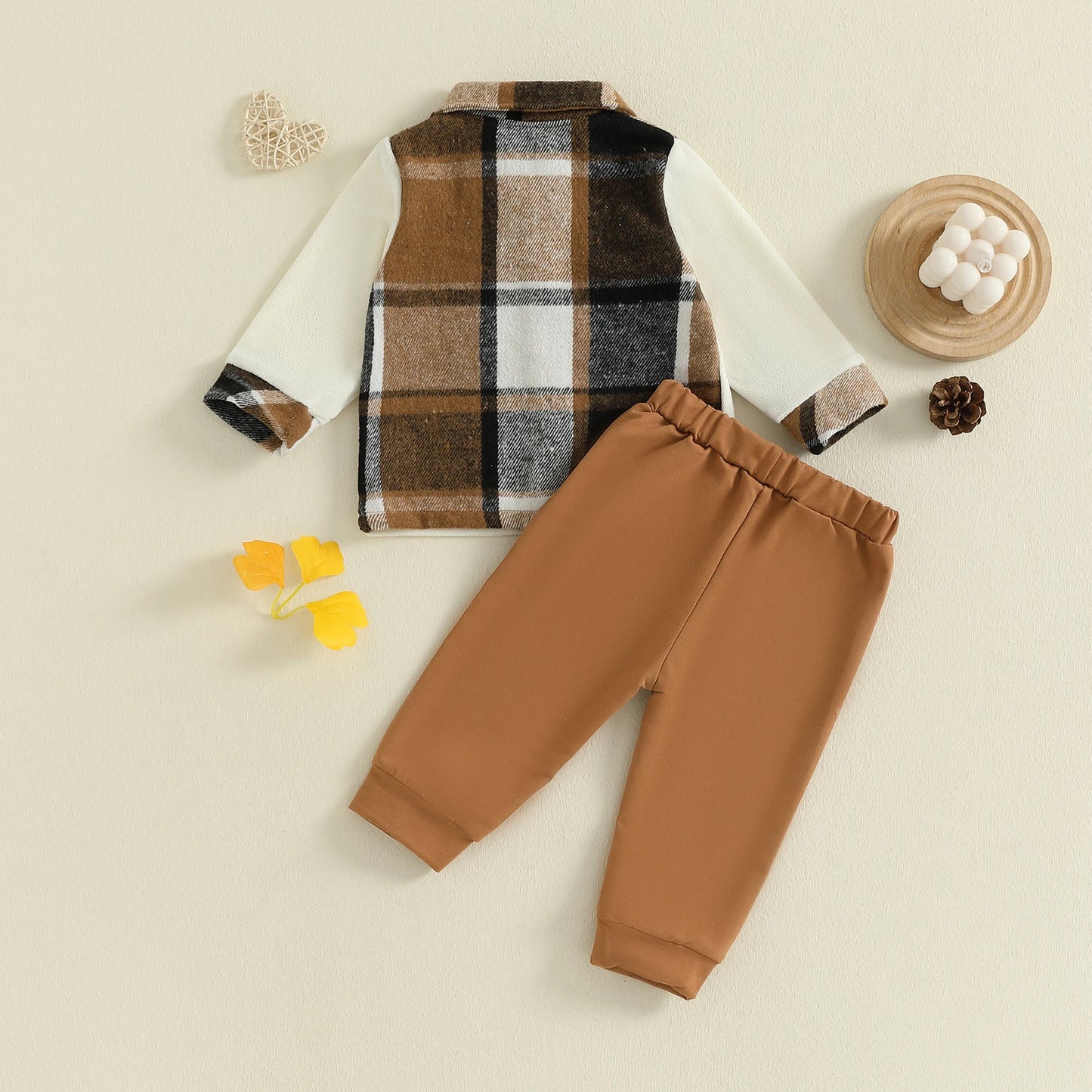 Lioraitiin Toddler Baby Boy Fall Outfit Plaid Button up Long Sleeve Shirt and Elastic Pants 2 Piece Clothes