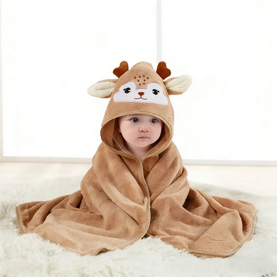 Baby Animal-Shaped Bathrobe, Quick-Absorbing Soft Hooded Bath Towel, Baby Wrap Blanket, Suitable for Bathroom, Beach, and Multiple Bathing Scenarios, a Holiday Gift for Children