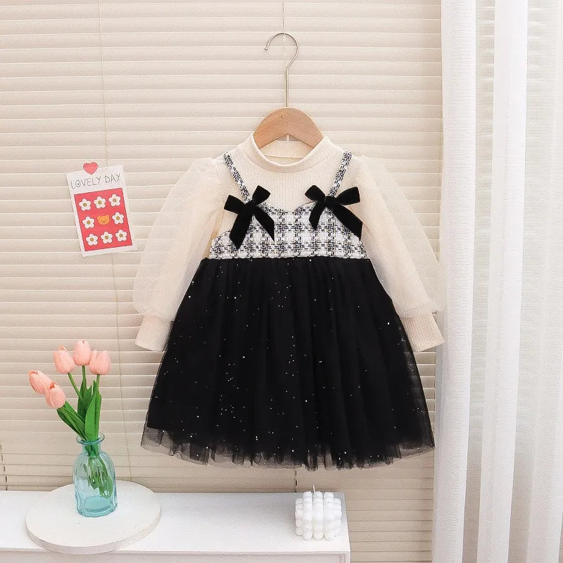 Spring And Autumn New Princess Style Baby Girl Dress, Sweet Bow Children'S Long Sleeve Clothes For Babies Aged 0-3 Years