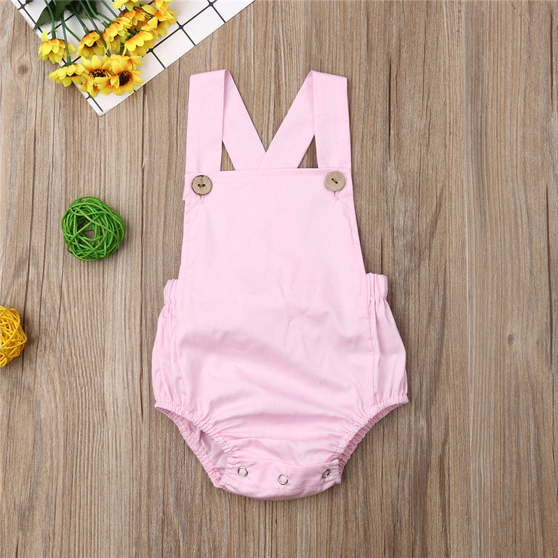 0-36m Unisex Baby Cotton Romper Sleeveless Suspender Solid Stripe Boys Jumpsuits With Button Casual Playsuits For Newborn Girls