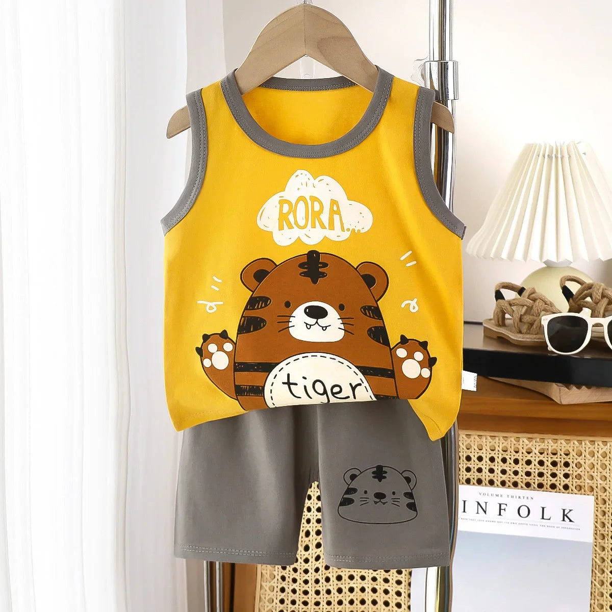 2PCS Cotton T-shirts Shorts Tank Top Boys Girls Sleeveless Children Sets Kids Clothes Vest Suit Summer Children Clothing Baby